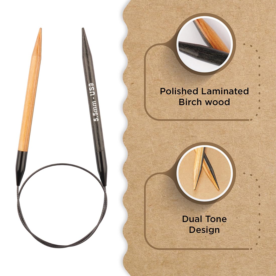 Knitter's Pride Day and Nite Circular Knitting Needle 60 cm 5.5 mm - 1 Unit, Natural/Black, 5.50mm - Image 2