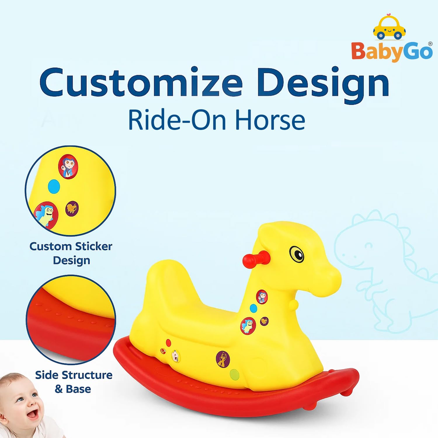 BabyGo Giraffe Rocker & Princess Castle Tent Combo | Plush Ride-On Rocking Horse (Yellow) | Play Tent House with Mosquito Net & Lights (Pink) | Fun Indoor Outdoor Play Set for Toddlers, Boys & Girls 3