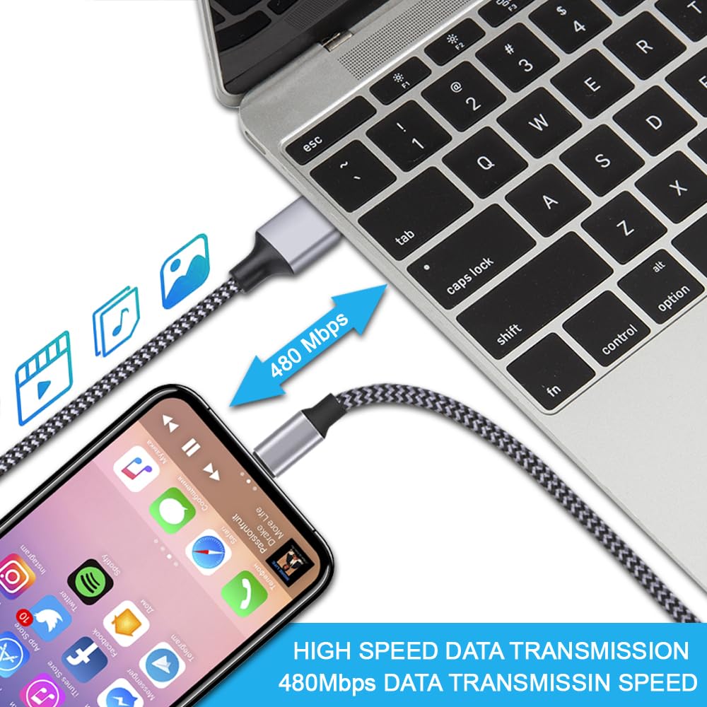 TAKAGI Lot de 3 câbles Lightning en nylon tressé pour iPhone, certifié MFi, câble de charge USB haute vitesse, compatible avec iPhone 14/13/12/11 Pro Max/XS MAX/XR/XS/X/8/iPad (noir)