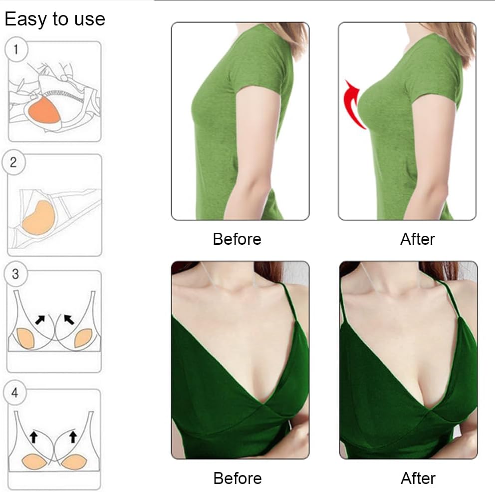 2 Pairs Removable Bra Pads Lift Breast Inserts Self-Adhesive Silicone Bra Inserts Breast Pads Invisible Padded Bra Cups Insert Bikini Push Up Sticky Bra Cups Sports Cups for Swimsuit Bikini Top - Image 4