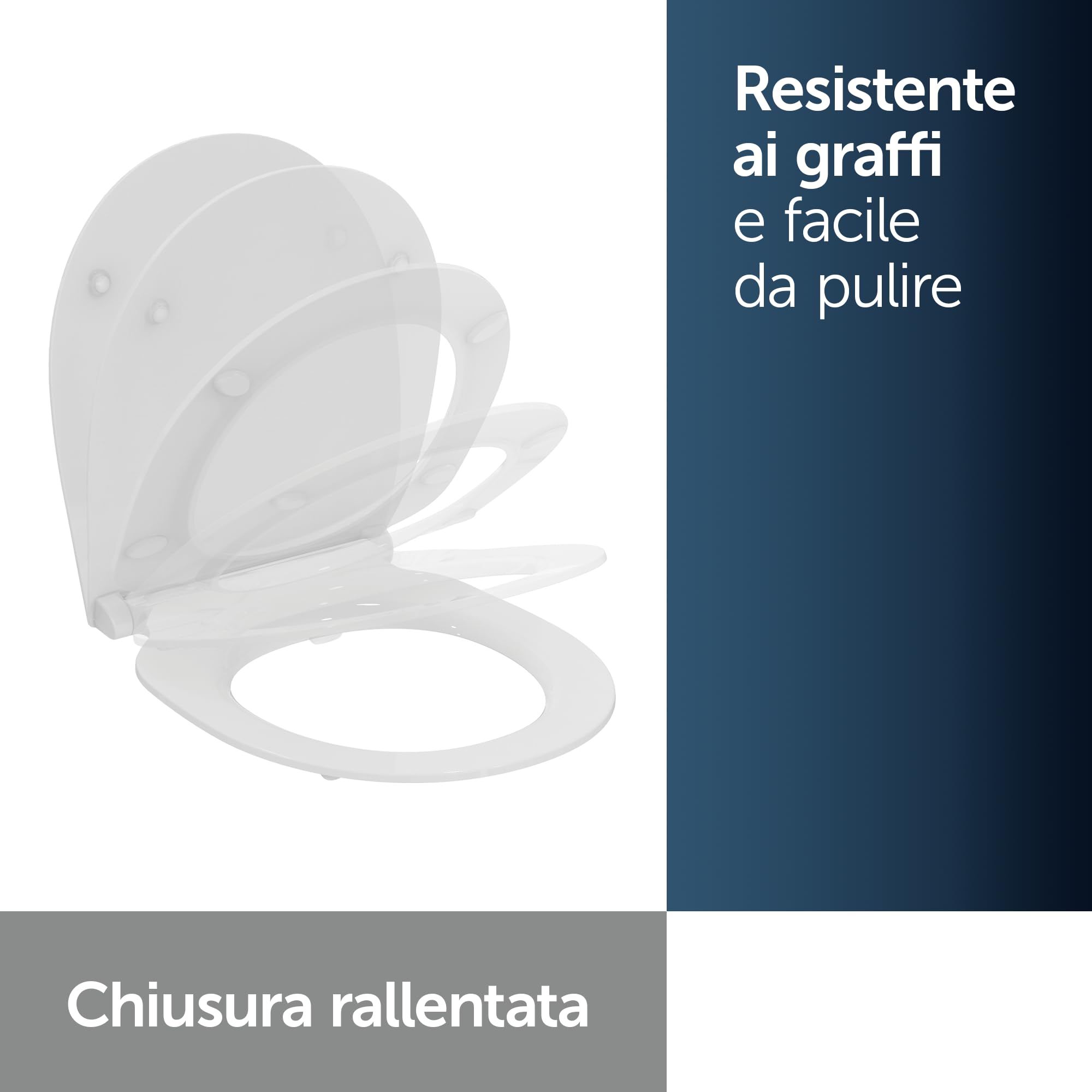 Ideal Standard Tirso Sedile WC universale con meccanismo di chiusura ammortizzata, sedile WC ovale rimovibile per una facile pulizia, antibatterico - Bianco (365x425 mm)