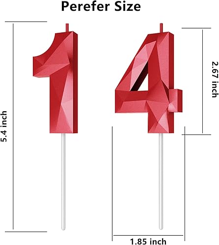 Miniatura 238 de Velas de cumpleaños con número (4 velas rojas) 3D con forma de diamante número Happy Birthday Cake Velas para fiesta de cumpleaños, boda, decoración