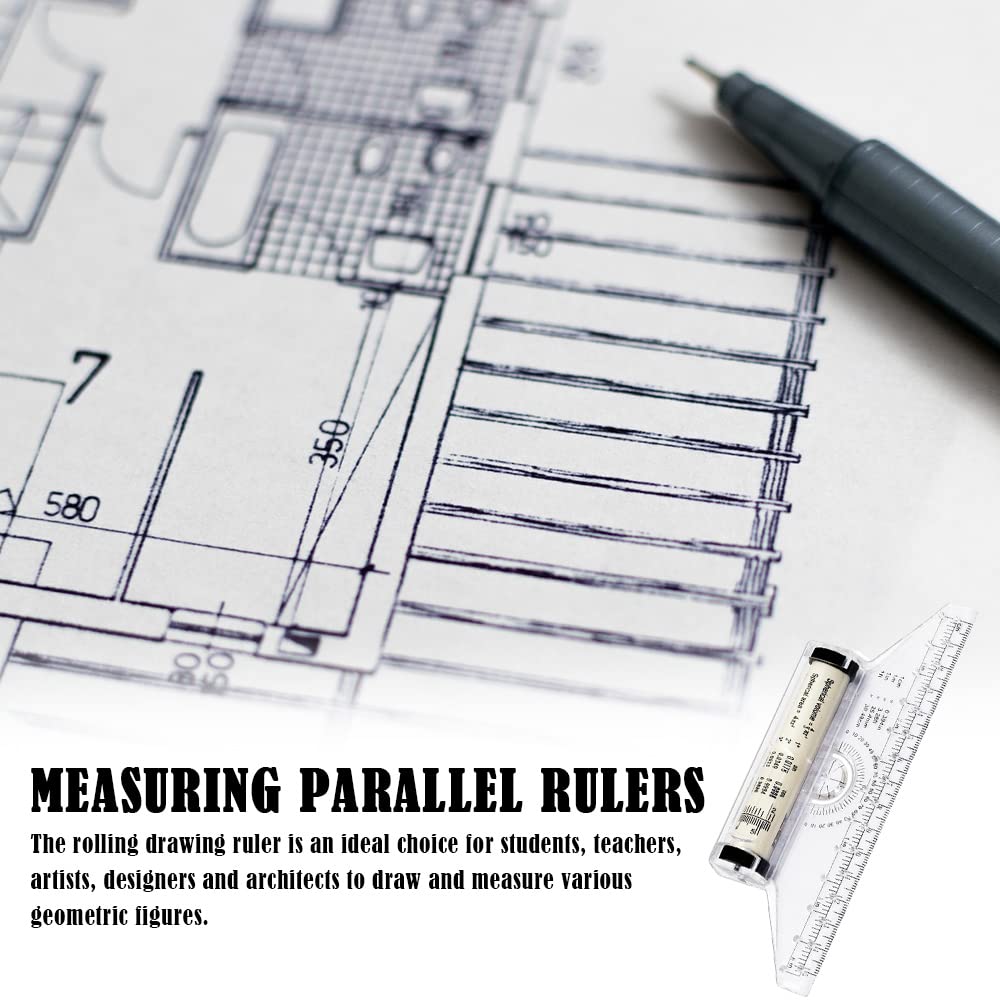 2 Pieces Plastic Measuring Rolling Ruler, Drawing Roller Ruler, Parallel Ruler, Multifunctional