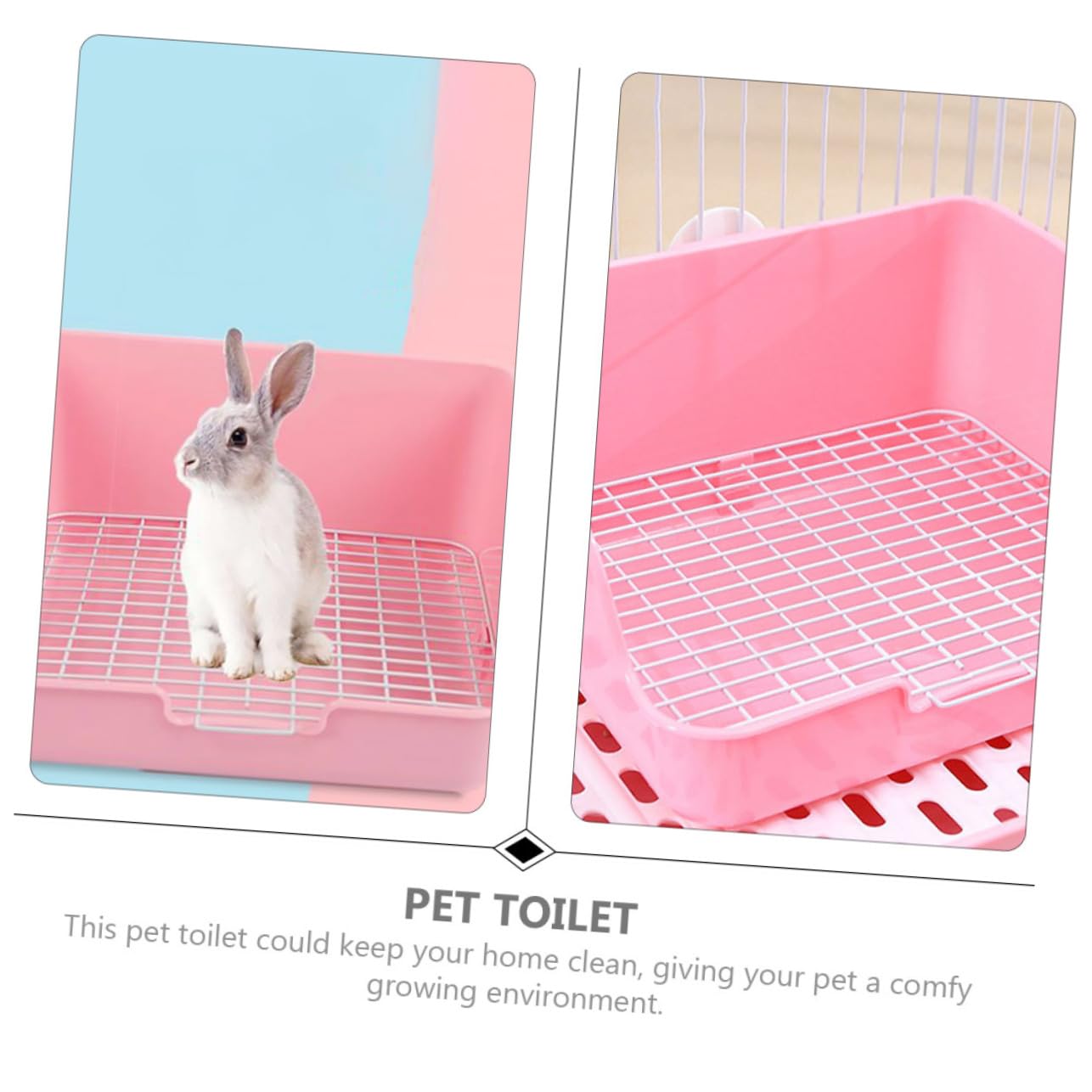 Happyyami Lettiera per Coniglietti Rettangolare in Plastico Rosa, Base Filtrante Anti-Perdita, Controllo Odori, per Addestramento in Casa e Giardino