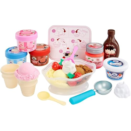 Little-Tikes Make-It Mix Ice Cream Kit – Sensory Play Sand Cooking Toys for Kids – Pretend Play Food Set with Scoop, Cones & Sundae Dish – Role-Play Toy for Girls & Boys Ages 3+ – with Folding Table