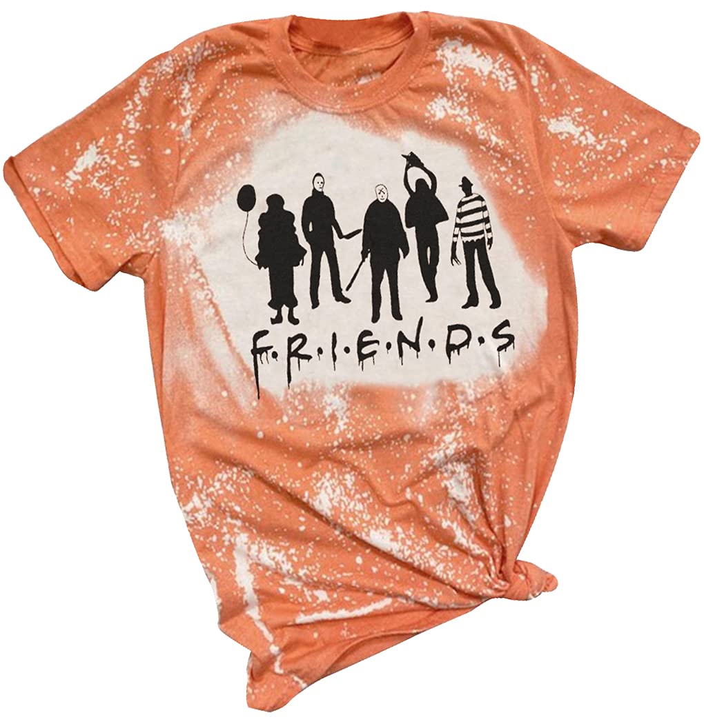 Halloween Friends Shirt Women Funny Halloween Party Shirt Horror Theme Novelty Graphic Short Sleeve Tee Blouse