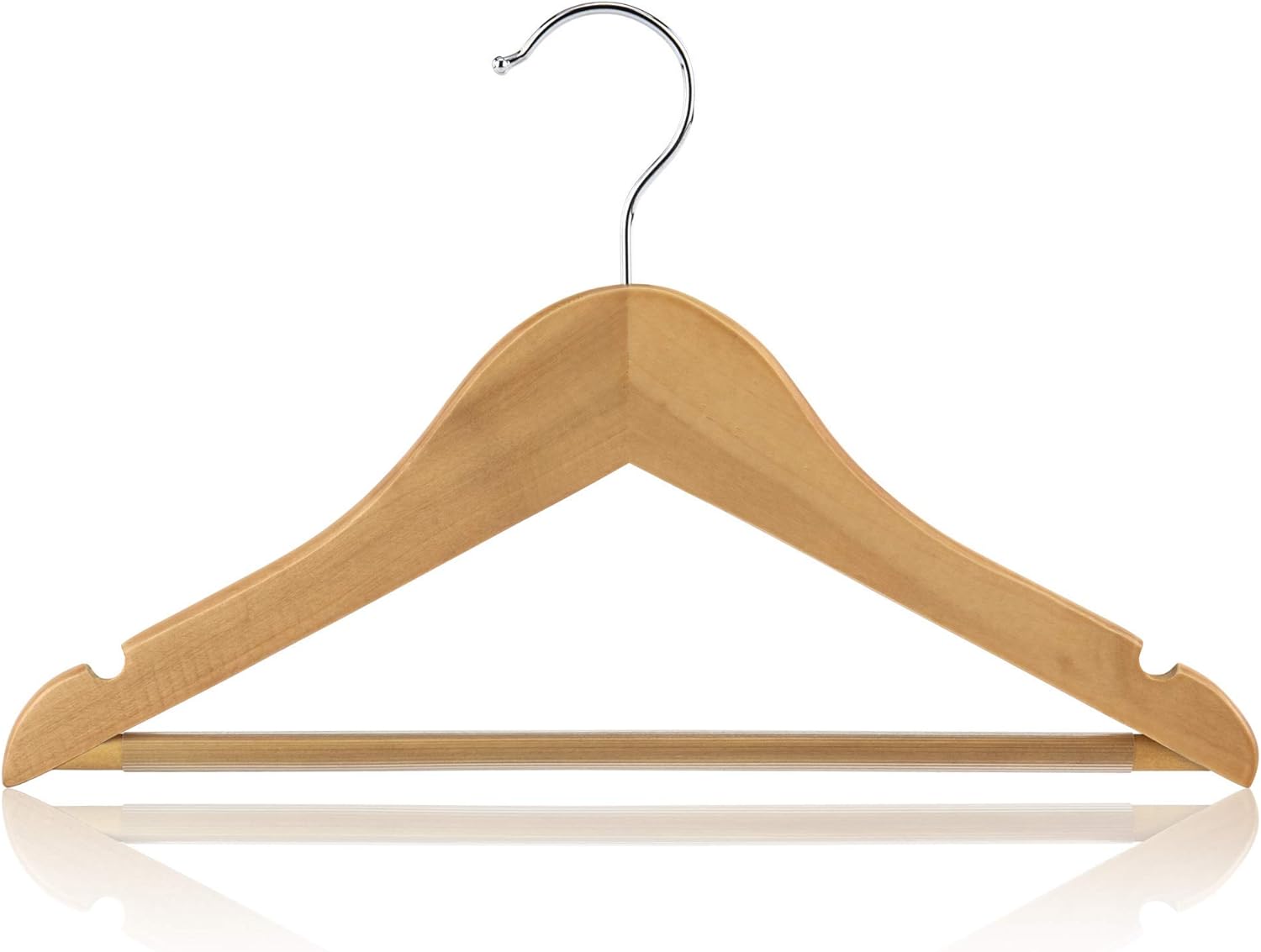 Pack of 10 Children 30Cm Natural Wooden Clothes Coat Hangers with Non Slip Trouser Bar,