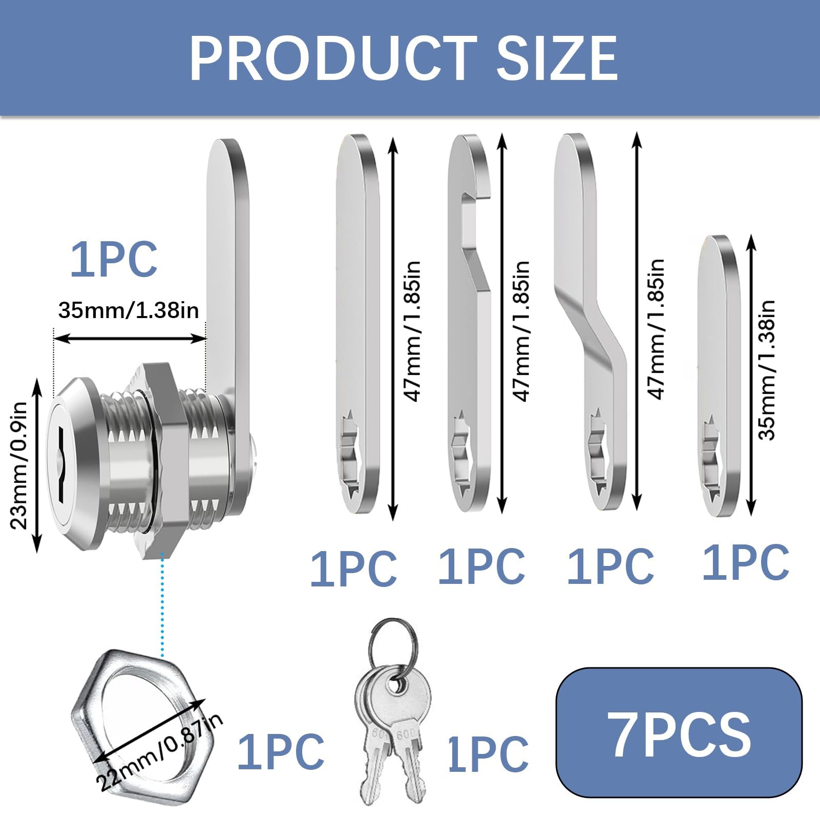 25mm Security Mailbox Keyed Cabinet Drawer Cam Lock System, 2 Keys, 4 Lock Plates, Undefined - Image 2