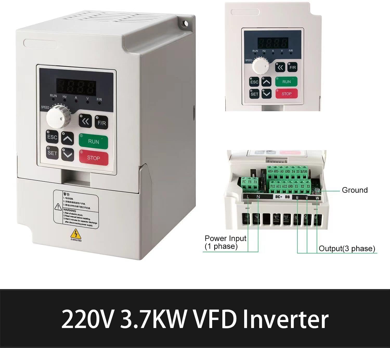 CNC Spindle Motor Kits, 220V 3KW 3000W Air Cooled Spindle Motor Square CNC Spindle CNC Motor + 220V 3.7KW VFD + ER20 13PCS Collets + Aviation Wire + Drill Bits for CNC Router Machine