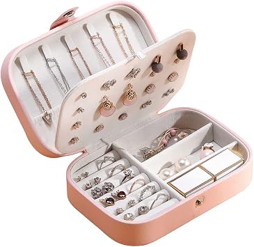 YouBella Jewellery Organiser PU Leather Zipper Portable Storage Box Case with Dividers Container for Rings, Earrings, Necklace Home Organizer, Pink Style 2, Onesize, Faux Leather