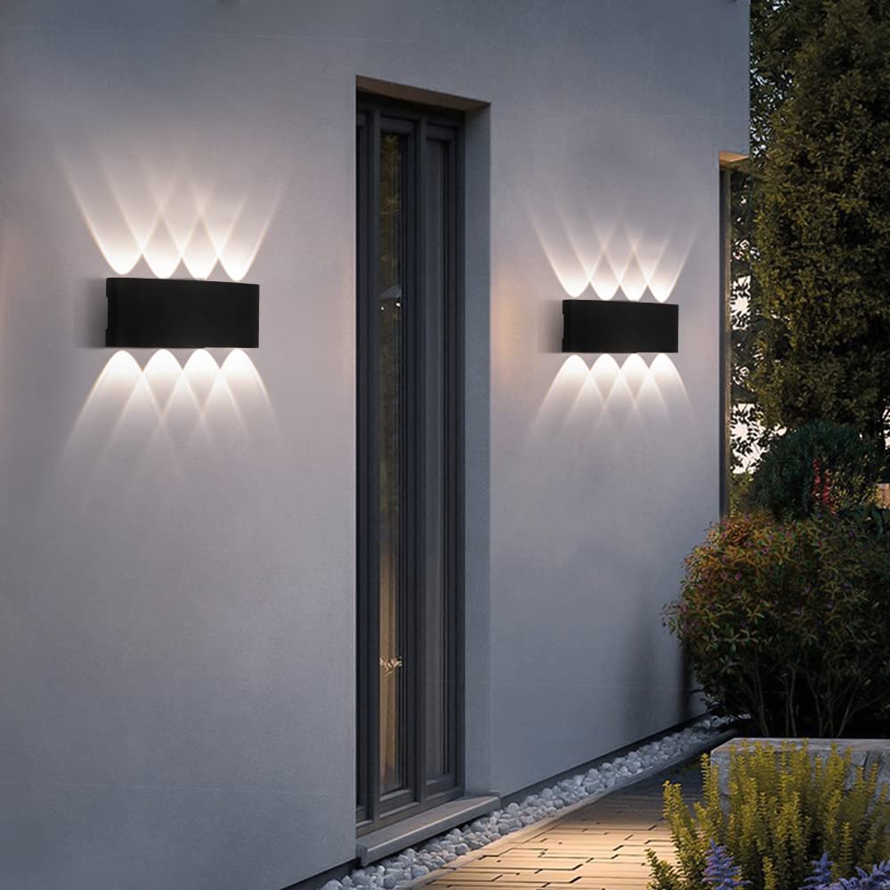 2 Pack Lampada da Parete Esterno/Interno LED Applique da Esterni 16W 1600LM Up Down Lampada da Parete IP65 Impermeabile Moderno Lampade Muro Alluminio Bagliore su e giù (Nero 4500K luce naturale)