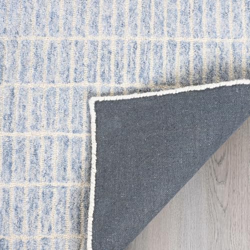 Image of Restoration and Renovation Hand-Tufted 100% Wool Area Rug - Unique Modern Geometric Grid Pattern, Soft Plush Textured Carpet for Living Room, Bedroom, Dining Room & Entryway (Blue, 8' x 10')