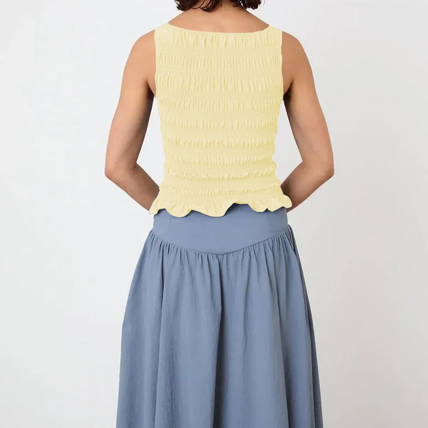 Shirred Tank Top Women Smocked Ruffle Frill Sleeveless Y2k Halter Peplum Top Ruffled Going Out Tops Streetwear - Image 6