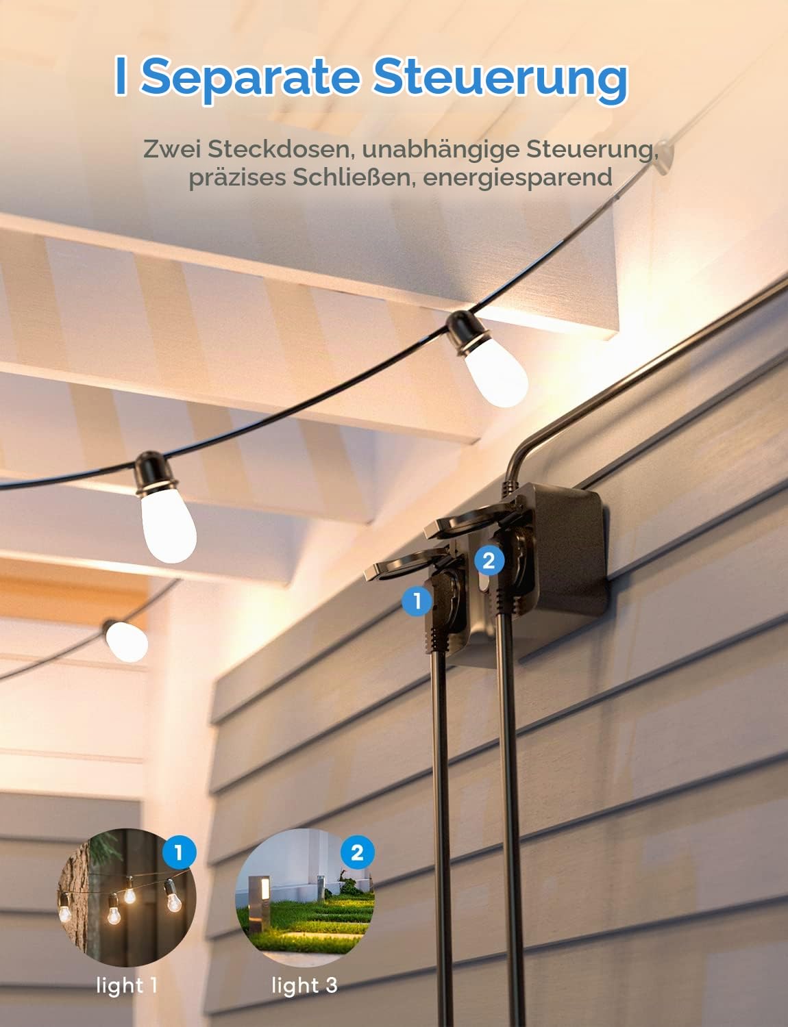 Meross WLAN Outdoor Steckdose, Smart Steckdose mit 2 Ausgänge, Kompatibel mit Alexa, Google Home und SmartThings, 16A IP44