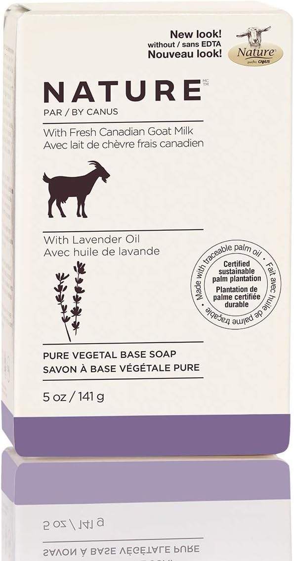 Nature By Canus Bar Soap, Lavender Oil, 5 Oz, With Fresh Canadian Goat Milk, Vitamin A, B3, Potassium, Zinc, and Selenium