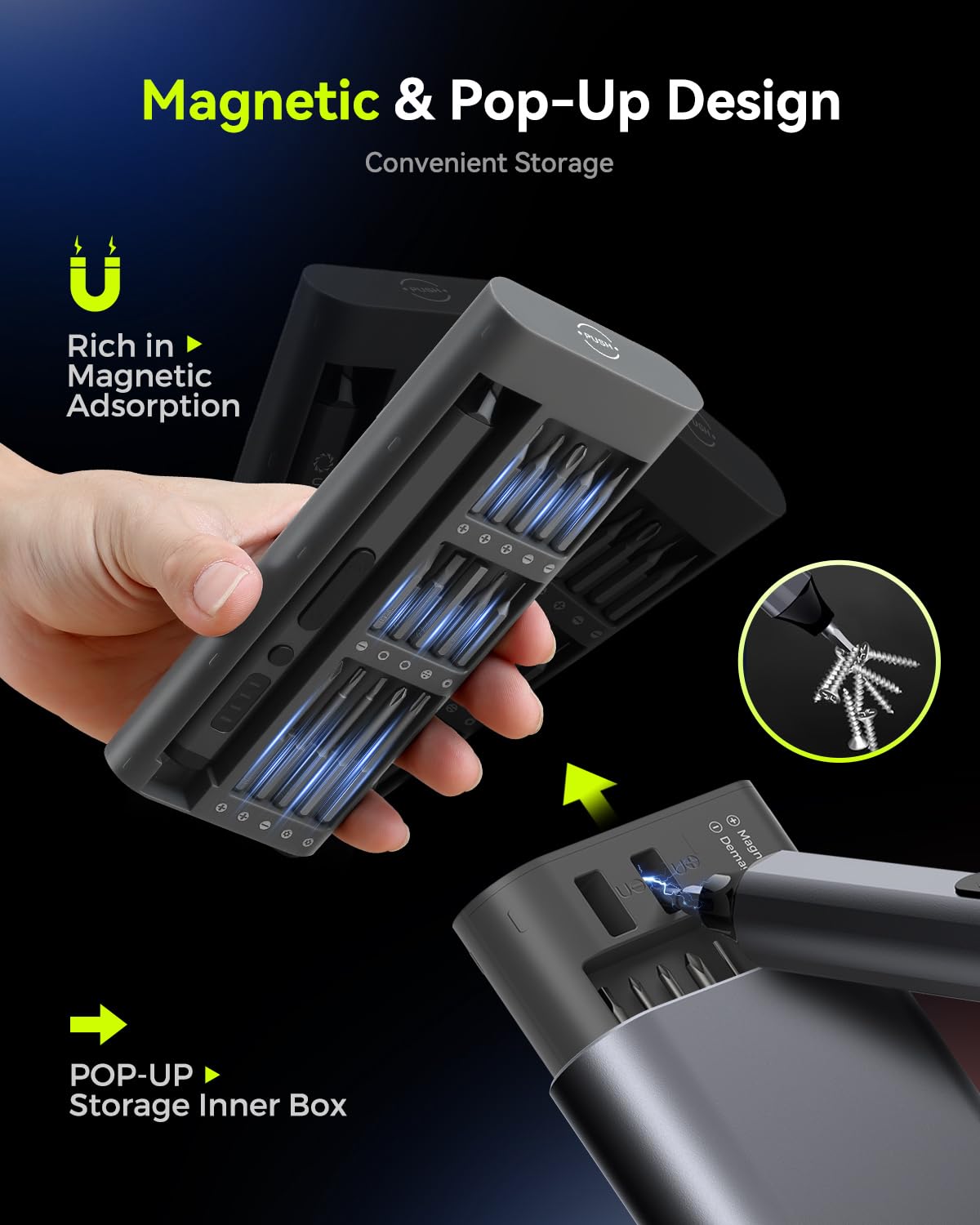 34 in 1 Präzisions-Elektroschrauber Set, Mini Akku-Magnetschraubendreher mit 30 S2-Stahl-Bits, 4 Drehmomenteinstellungen, USB-C Wiederaufladbare Elektronik Reparatur Tool Kit für iPhone Laptop PC