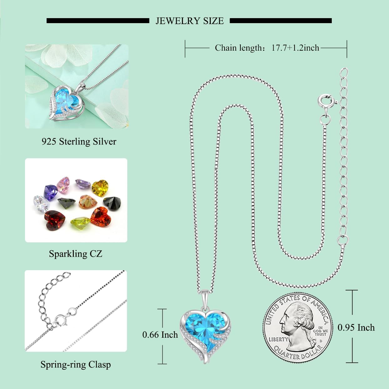 STARCHENIE Angel Wings Necklaces for Women, 925 Sterling Silver Love Heart Pendant Birthstone Jewelry - Image 6