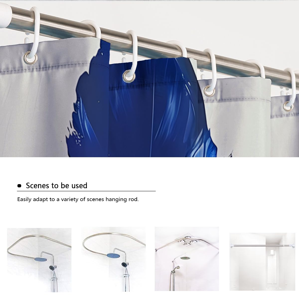 Rideau de douche salle de bain motif plumes bleu jaune W240xL180 cm