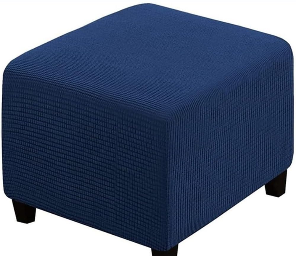SWJ-swjssb Stretch Corduroy Ottoman Slipcover,Square Footstool Cover Large Brown Grey Black Footrest Pouffe Protector Covers With Elastic Bottom Washable Super Soft Ottoman Covers(Navy,55x55 cm)