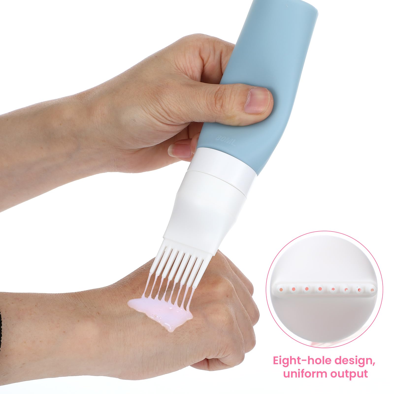 JIEYAO Applicatore di olio per capelli, 2 flaconi di silicone da 80 ml, con diverse aperture, pettine per la tintura dei capelli, per la cura del cuoio capelluto