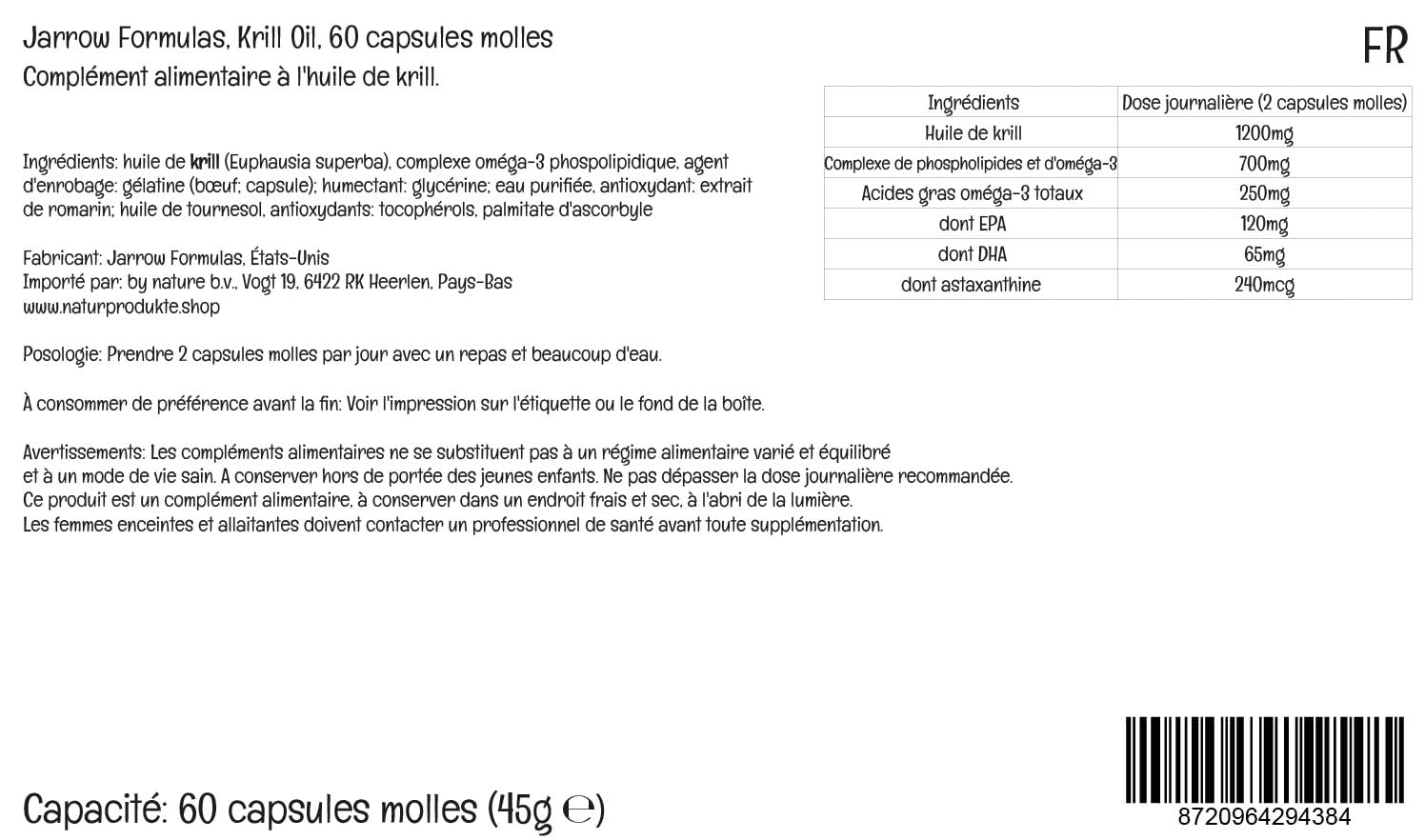 Jarrow Formulas, Krill Oil, 600 mg, con omega-3 e astaxantina, 60 capsule molli, testato in laboratorio, senza glutine, senza soia, senza ingegneria genetica