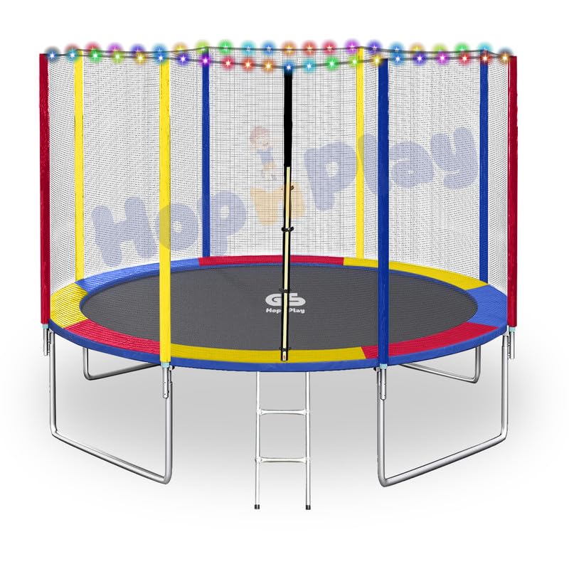 Image of Hop N Play Festive Edition 14 feet Heavy-Duty Jumping Trampoline for Adults & Kids with Safety Net, Remote-Control Waterproof LED Lights- Perfect for Indoor & Outdoor, Bouncer, Supports Upto 250kg