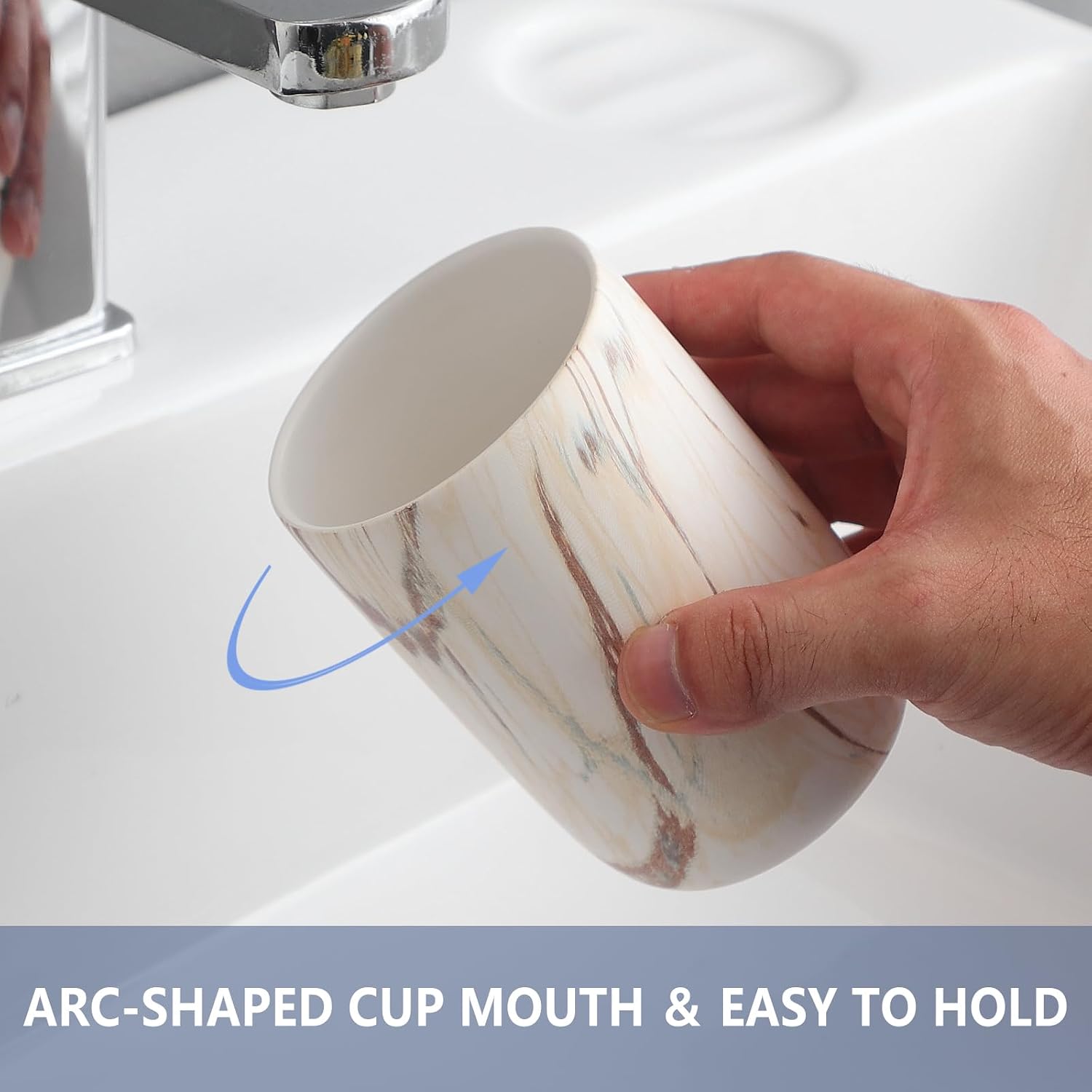 Brown Marble Toothbrush Holders - Ceramic Toothbrush Holders for Bathrooms, Toothbrush Toothpaste Holders, 2 Marble Bathroom Tumbler Cups Reusable Toothbrush Mouthwash Cup, Bathroom Counter Organizer image 3