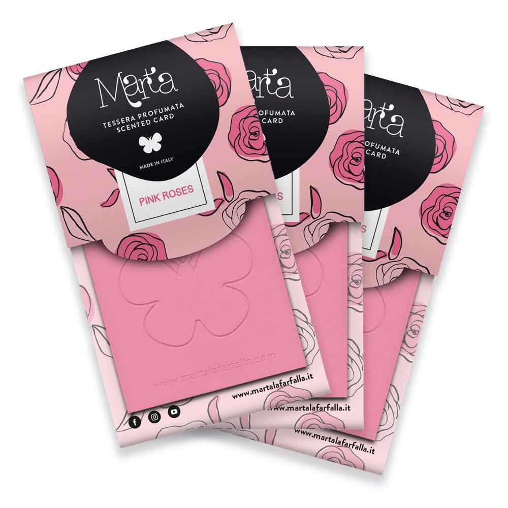 Marta Card Pink Roses Tre Tessere al Profumo di Rosa per Armadi e Cassetti