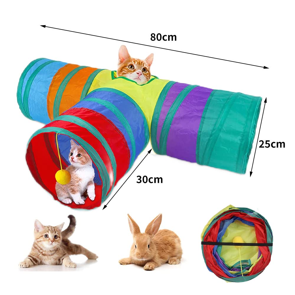 Túnel para Gatos,3 Vías Túneles Plegable,Juguete Tubo de Gatos,Gato Interactivo Juguetes para Gatitos,Cachorros,Conejos,Cobayas