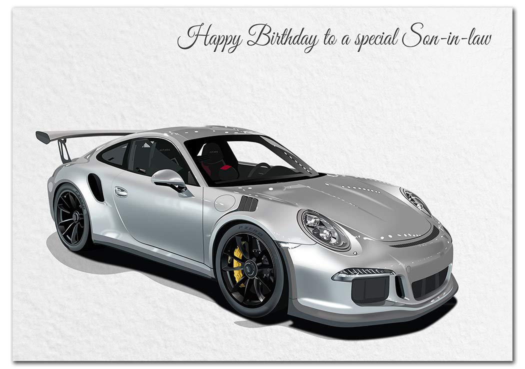 Extra Large Son-in-law Birthday Card - XL Big thick A4 size - Special Traditional Bday Greeting Men Him - Unusual Cool Sports Car Classic Motor Art - Huge Happy Wishes - UK Eco-Friendly — image 1