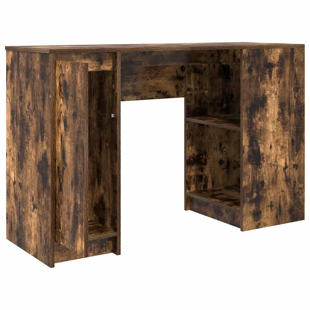 Scrivania in legno di rovere affumicato, 120 x 42 x 76 cm, con cassetto, ripiano, segretario per ufficio, casa, studio, ergonomica, salvaspazio, versatile