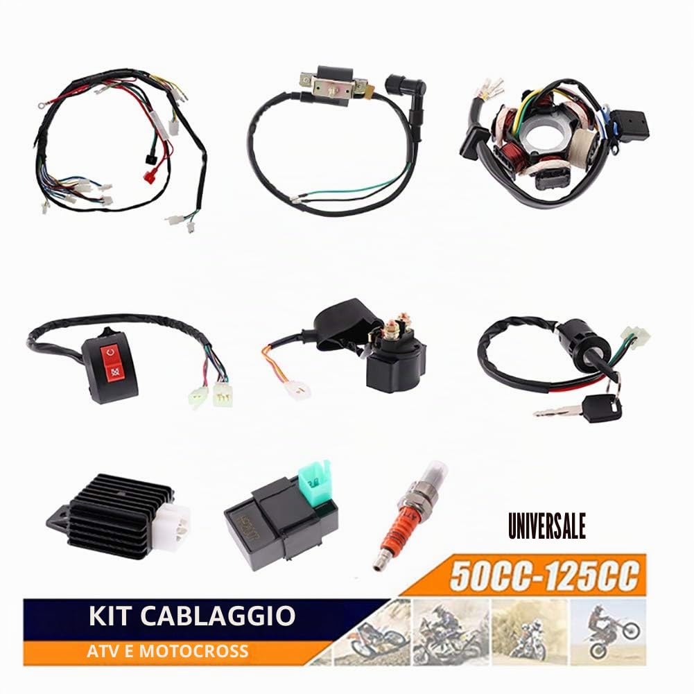 KAOLALI Cablaggio Elettrico per Moto da 50-125 cc, ATV, Quad, Bicicletta, Go Kart - Elettrostatore, Bobina CDI - Confezione da 9