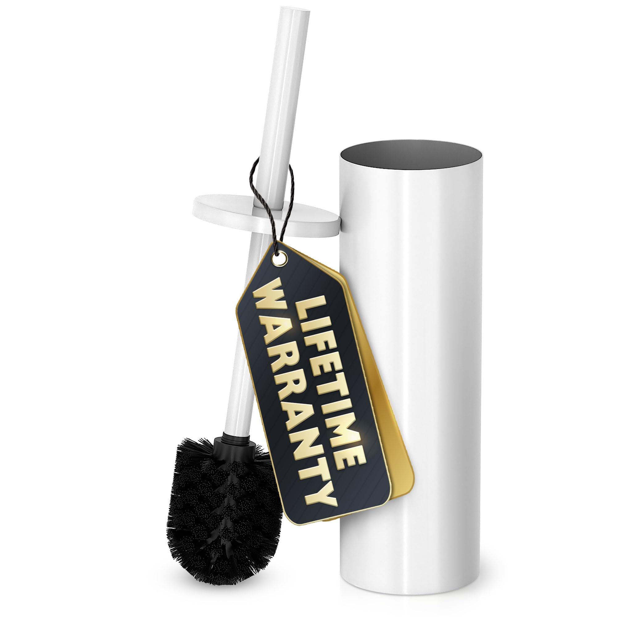 Stainless Steel Toilet Brush and Holder Set White - Long Handle Toilet Bowl Cleaner Brush and Holder - Removable Inner Liner, Shiny Design, Splash Protection & Dense Bristles for Bathroom Cleaning