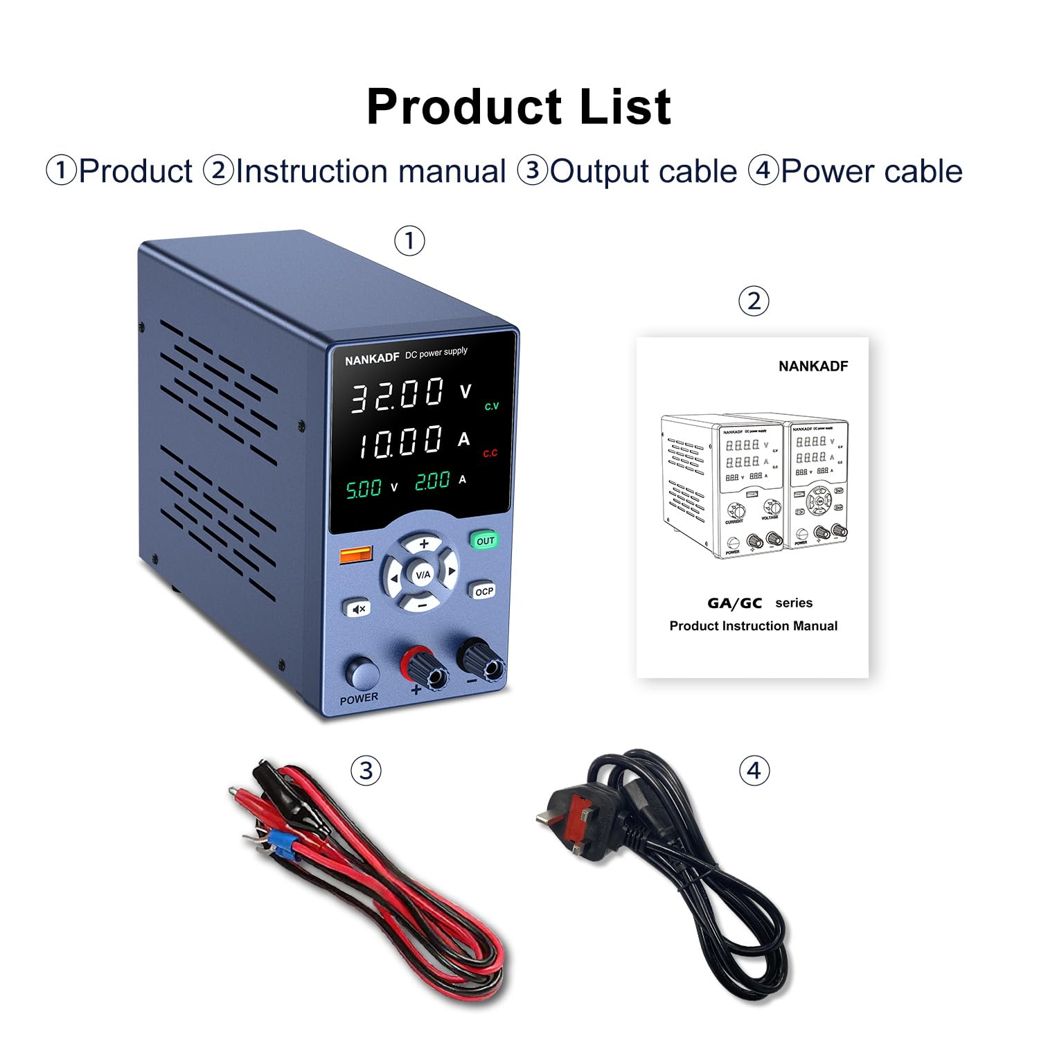 Labornetzteil, 0-32V 0-10A DC Geregeltes Netzteil Hochpräzise 4-stellige LED-Anzeige mit USB-Schnellladefunktion/Ausgangstasten Labor netzteil