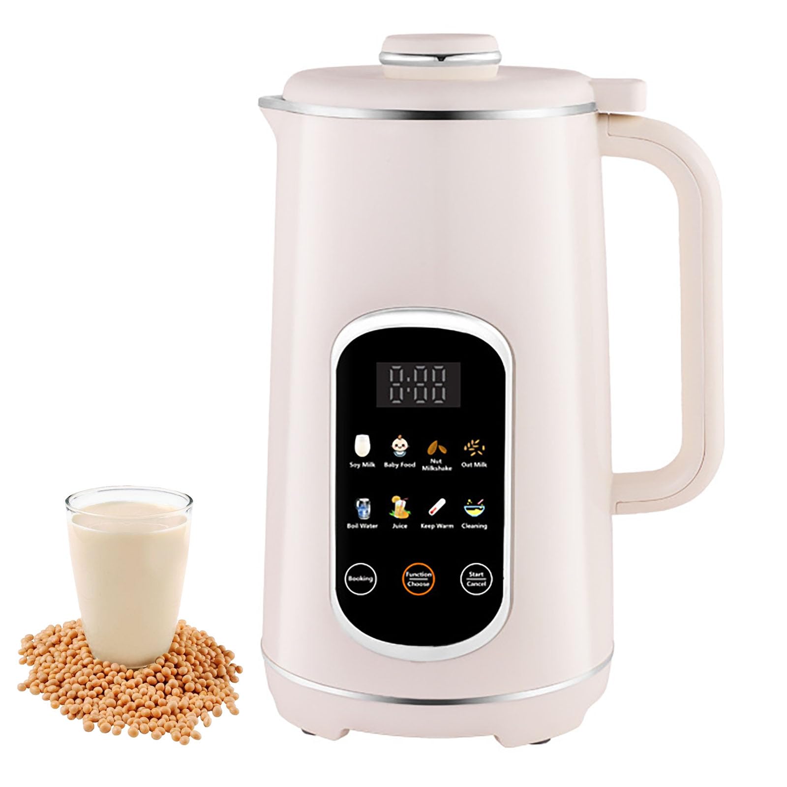 Macchina per Latte di Soia 800W, Macchina per Latte di Soia Elettrica da 1,2Litri con Timer Intelligente 12 Ore e 8 Funzioni, Macchina per Latte Vegetale Completamente Automatica per Mandorle, Avena