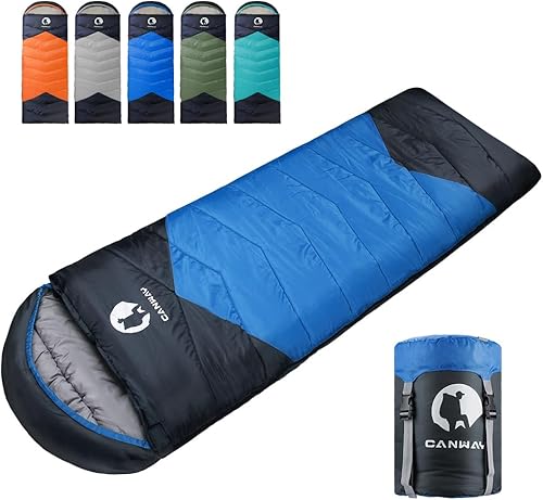 Vista 13 de CANWAY Saco de dormir de franela para adultos, niños, niñas, niños, camping, mochilero, saco de dormir para clima frío y cálido con saco de Grey