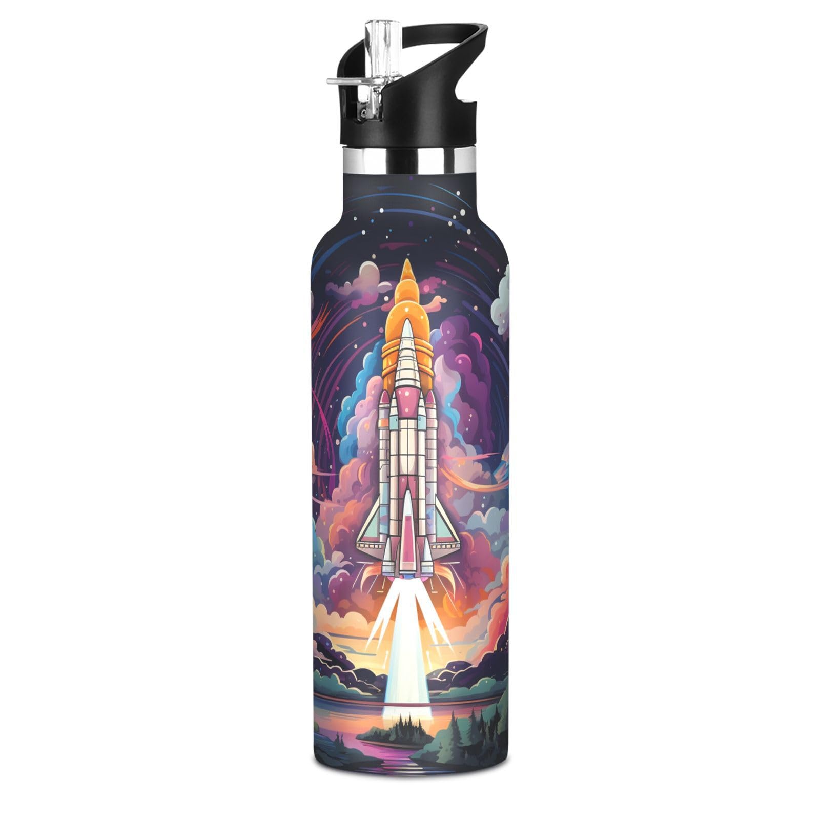 Kaaviyo Boys Pattern Dreamy Space Rocket Launching Water Bottle Stainless Steel Jug Insulated Vacuum Cup For Girls(600Ml)