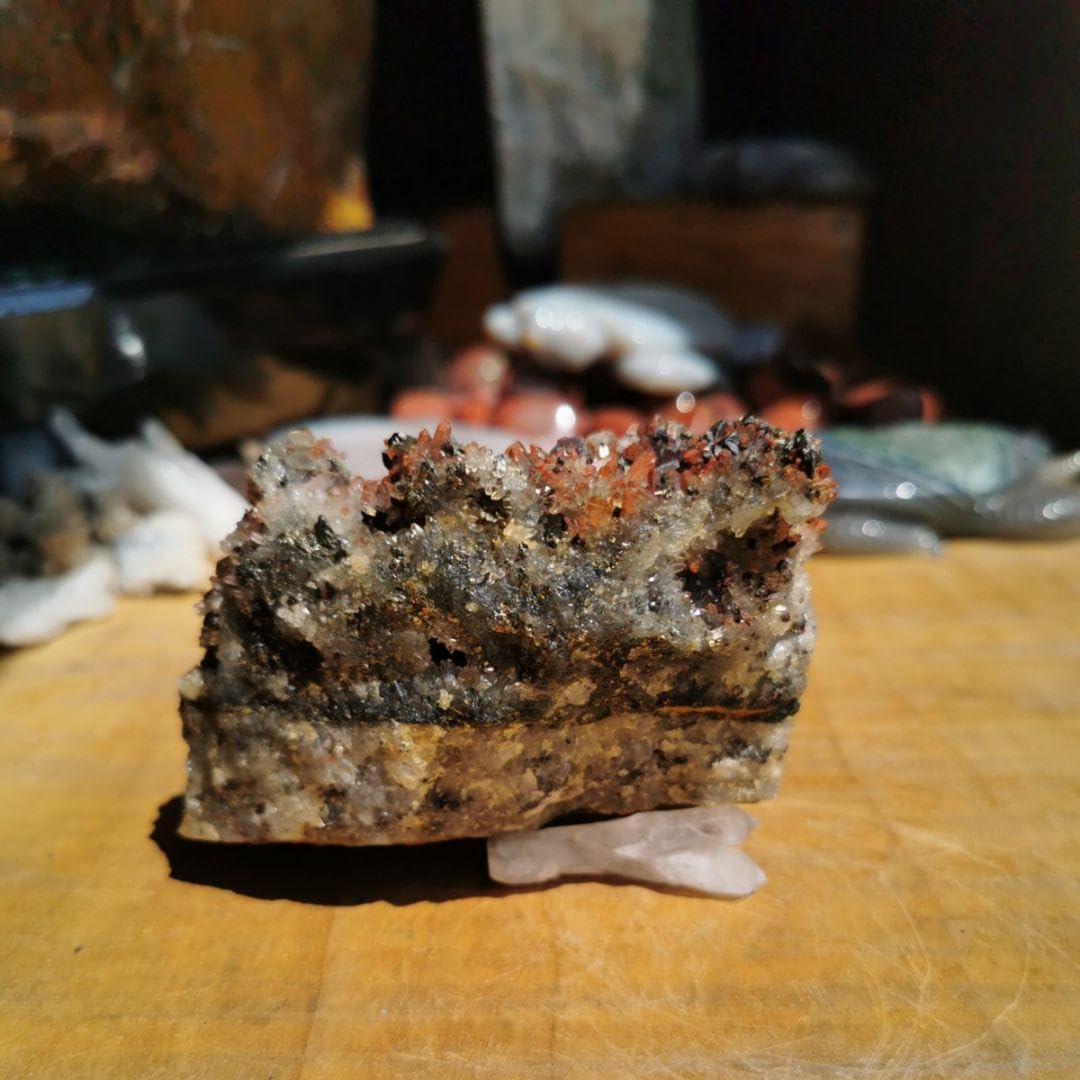 パイライトピンク水晶クラスター5共生鉱物鑑賞石石置物オブジェ