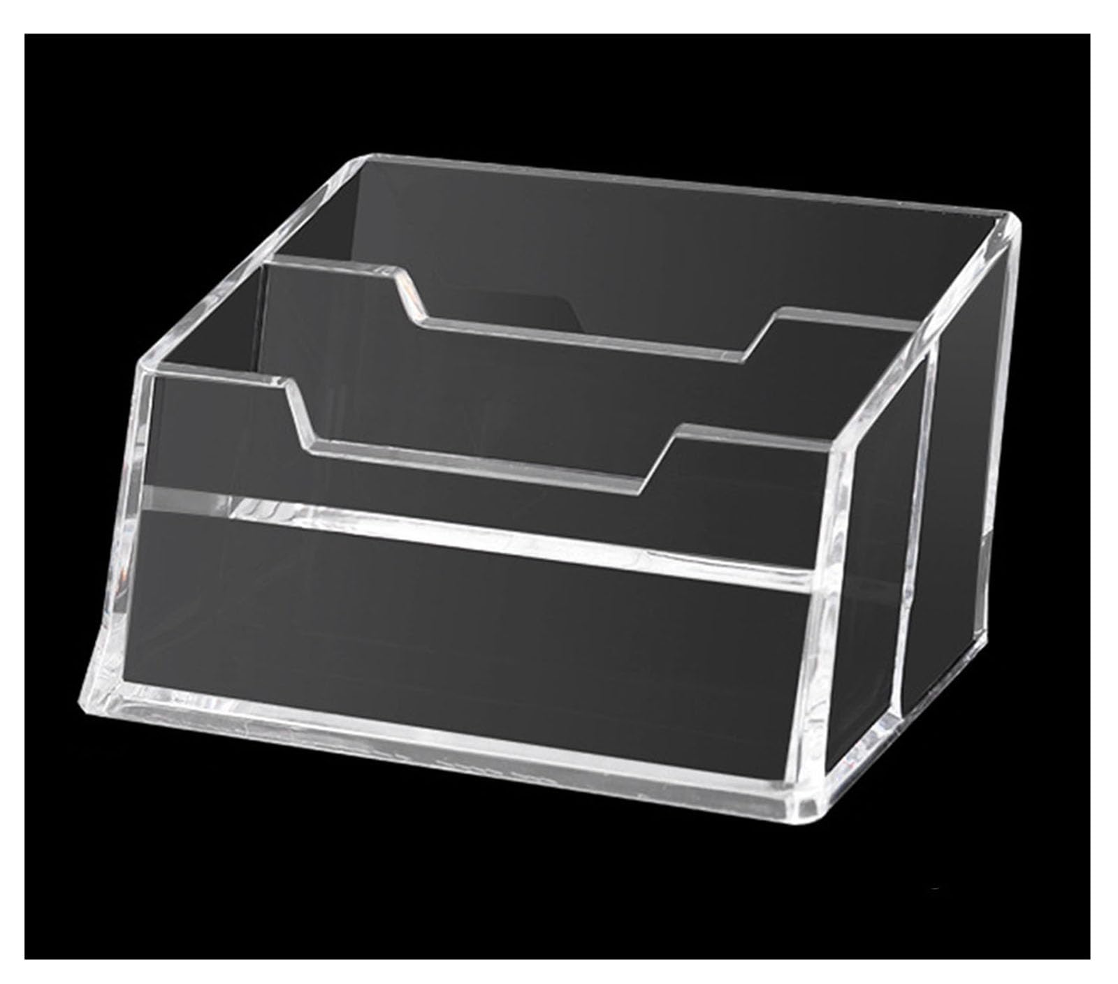 Clear Plastic Business Card Holder Stand, 2 Slots Acrylic Horizontal Business Card Desktop Display Name Cards Holders Organizer Storage Rack for Desk Home, Office