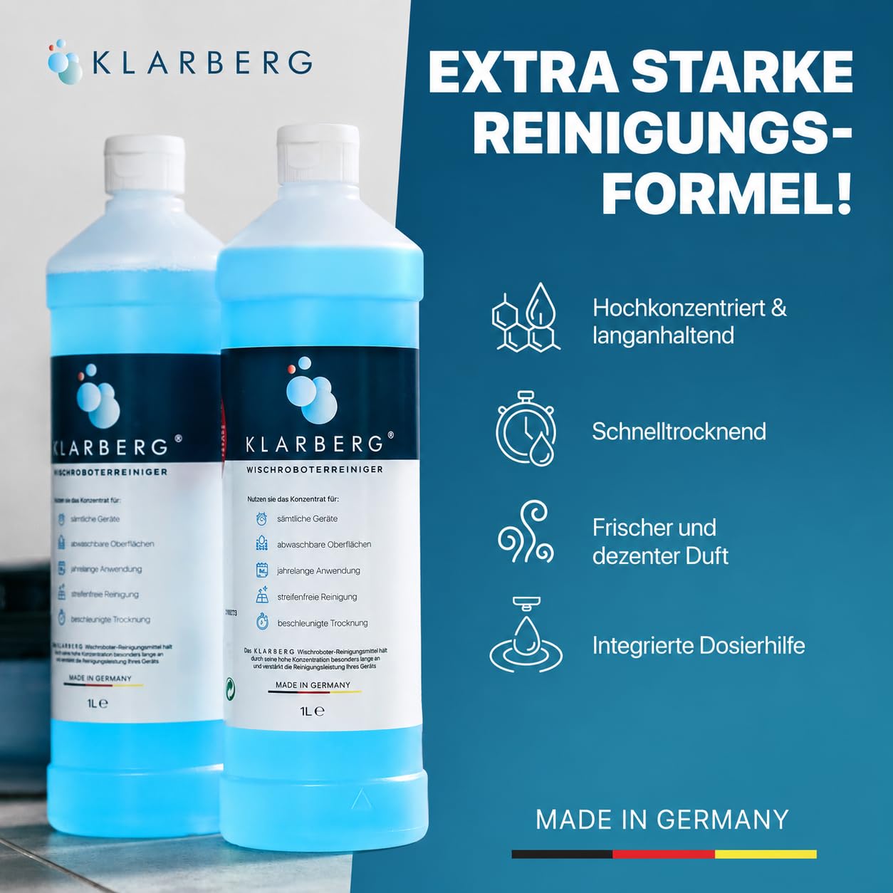 KLARBERG Detergente concentrato per robot lavapavimenti, 2 l