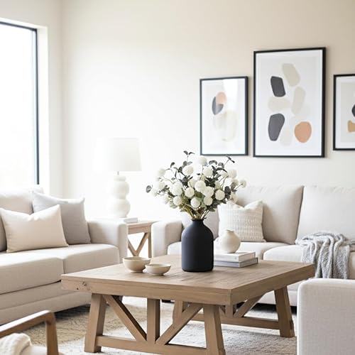 Miniatura 8 de RyddeligHome Flor Kiku sintética blanca  10 tallos y 18 tallos de eucalipto (2 ramas), pequeñas mini flores de crisantemo, bolas de pompones