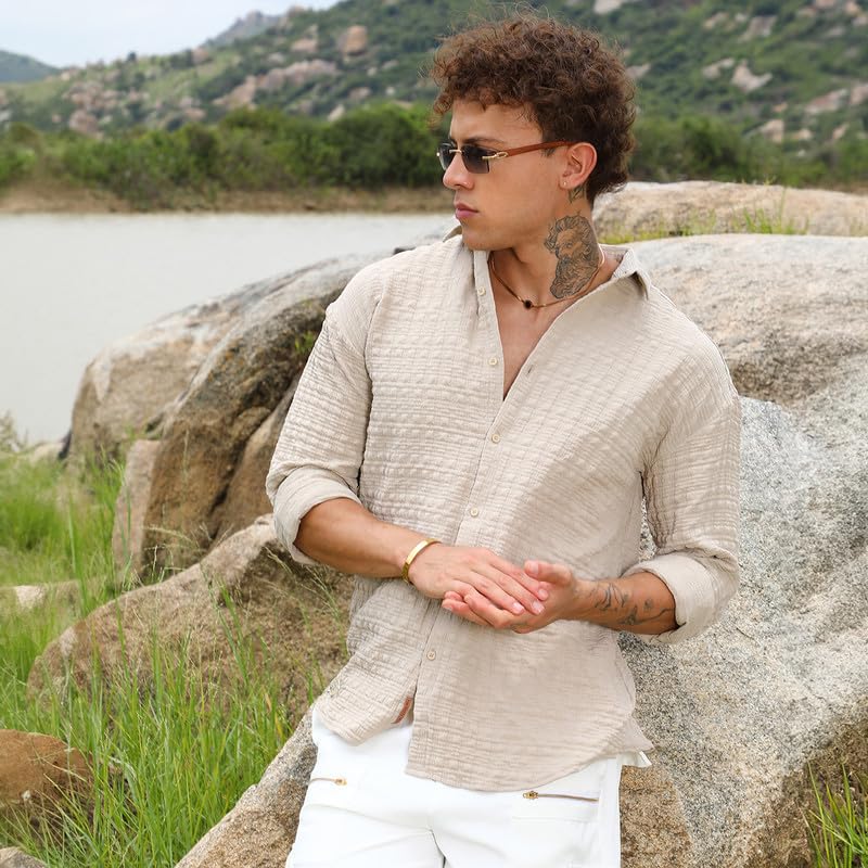Image of CAHOOT Men's Solid Utility Shirt | Casual Wear | Spread Collar | Long Sleeve | Button Closure | Shirt Crafted with Comfort Fit for Everyday Wear