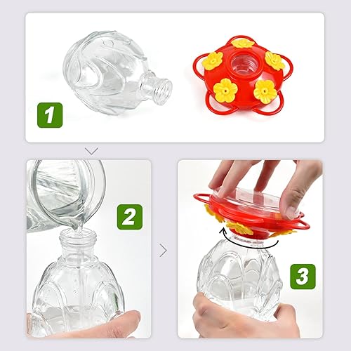 Miniatura 7 de Comederos de vidrio para colibríes para colgar al aire libre, 15 onzas, sellados y a prueba de fugas, fáciles de limpiar y llenar, con foso de