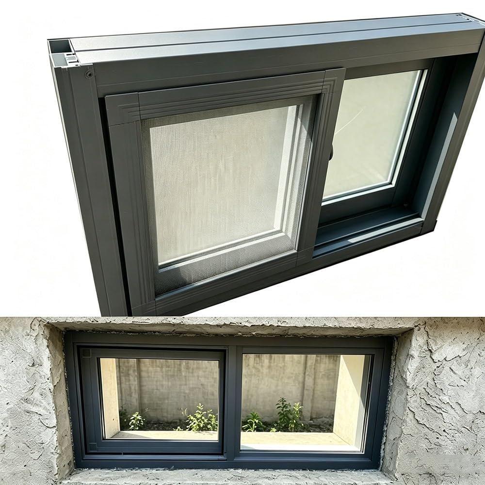 ZIUSFAC Basement Window Aluminum Shed Window 23 25 28 29 32 35 36in Replacement Window for House Sliding Window with Screen & Lock Flush Mount Egress Window(Gray,(WxH)100x48cm/39x19")