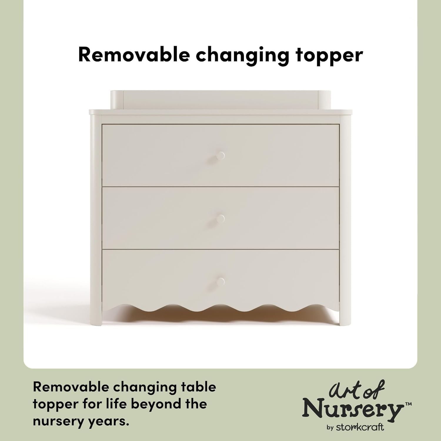 Storkcraft Casablanca 3 Drawer Chest with Removable Changing Topper (Frosted Oat) – GREENGUARD Gold Certified Wood Dresser for Baby & Kids, Interlocking Drawer System for Safety