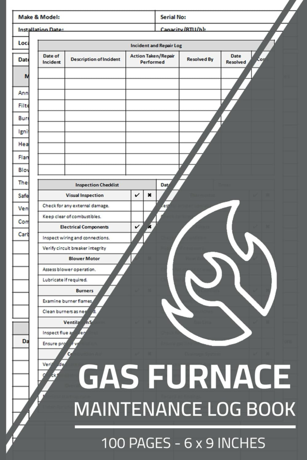 Gas Furnace Maintenance Log Book: Gas Furnace Repair & Service Record with Inspection Checklist | Maintenance Logbook for Gas Furnaces