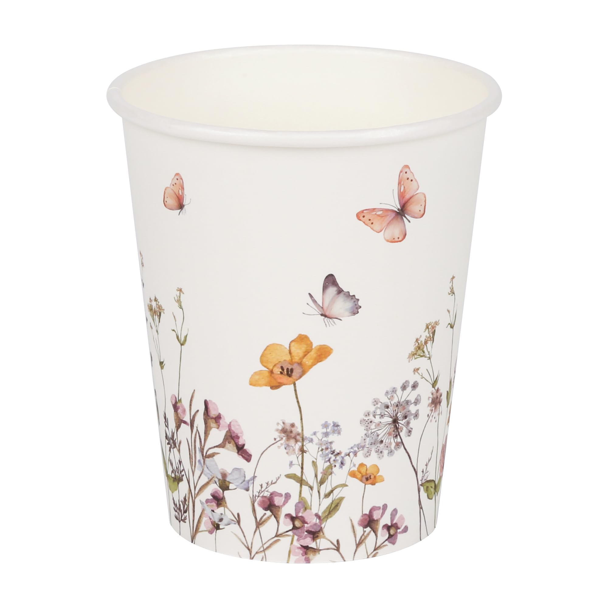 AimFun 100Pcs Fall Wildflower Paper Cups Watercolor Floral Party Cups 9oz Rustic Botanical Butterflies Disposable Coffee Cups for Spring Summer Birthday Bridal Baby Shower Tea Party Supplies