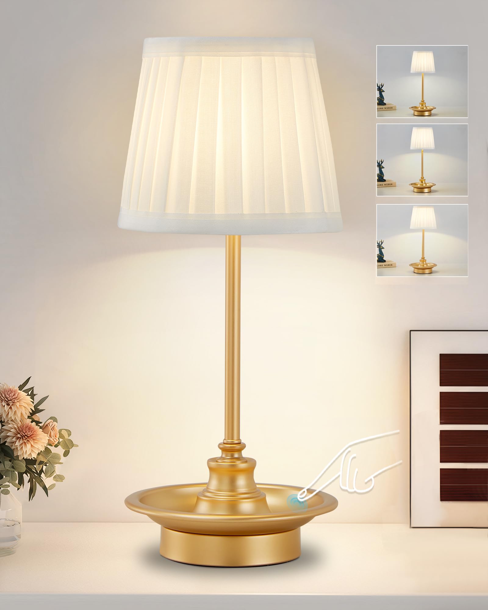 GyroVu Rechargeable Table Lamp, Adjustable Brightness Touch Wireless Lamp, Battery Operated Table Lamps, LED Desk Lamp for Bedisde Home Bedroom Restaurant Camping