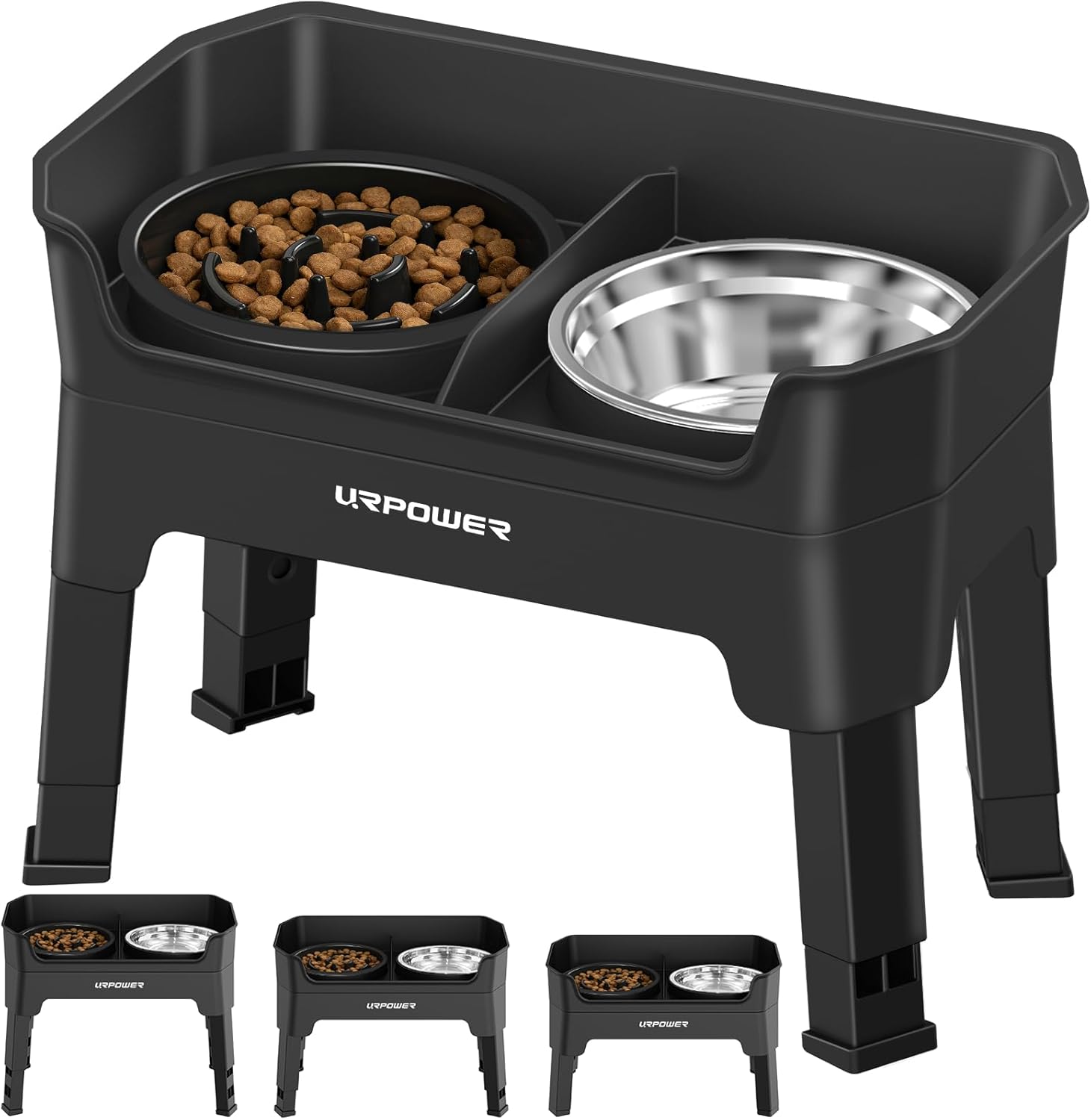 Elevated Dog Bowl Stand with Adjustable Height & Stainless Steel Bowls