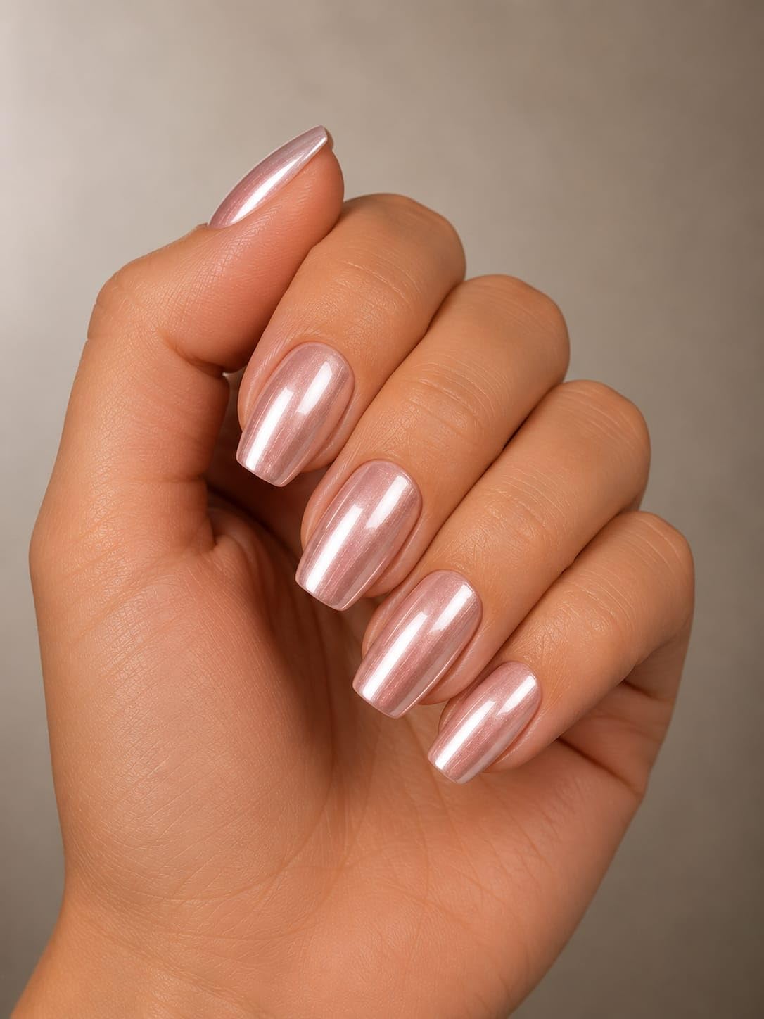 Business Ventures Luxury Metallic Square Shape Press-On Nails | Chrome Mirror Finish (Pearl Pink)-image-48